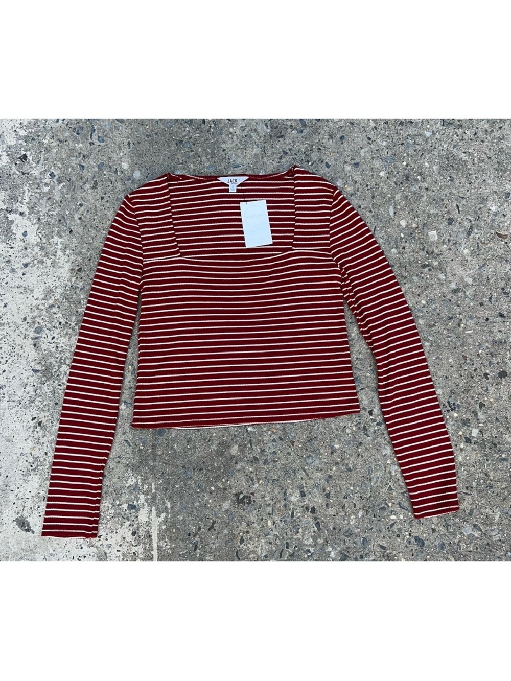 Jack By BB Dakota Squares Waldo Striped Long Sleeve Top Red Small NWT